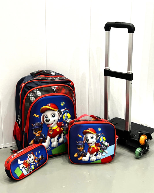 3-in-1 Detachable Trolley Schoolbag Set for Kids – Rolling Backpack with Lunch Bag & Pencil Case - 25-JZ2003-11 Patrol