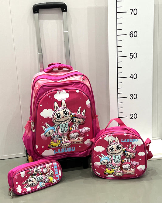 3-in-1 Detachable Trolley Schoolbag Set for Kids – Rolling Backpack with Lunch Bag & Pencil Case - 25-JZ2003-13 Cute Monster