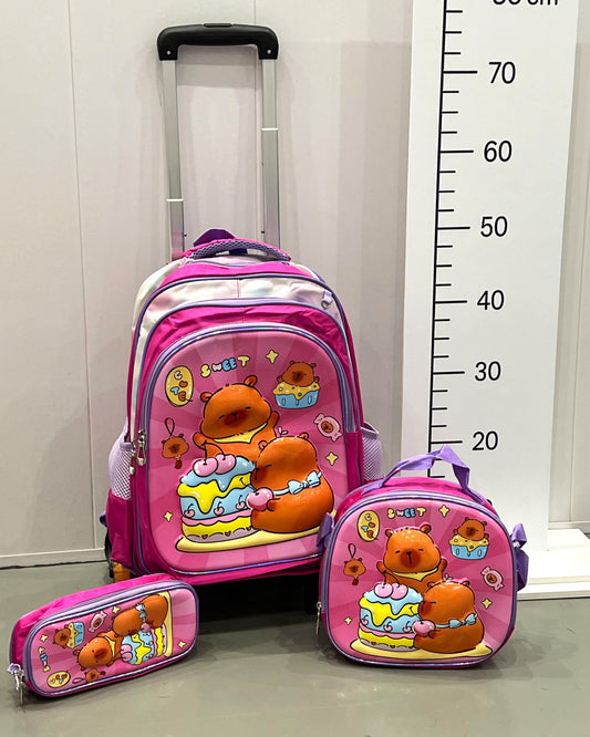 3-in-1 Detachable Trolley Schoolbag Set for Kids – Rolling Backpack with Lunch Bag & Pencil Case - 25-JZ2003-14 Bear