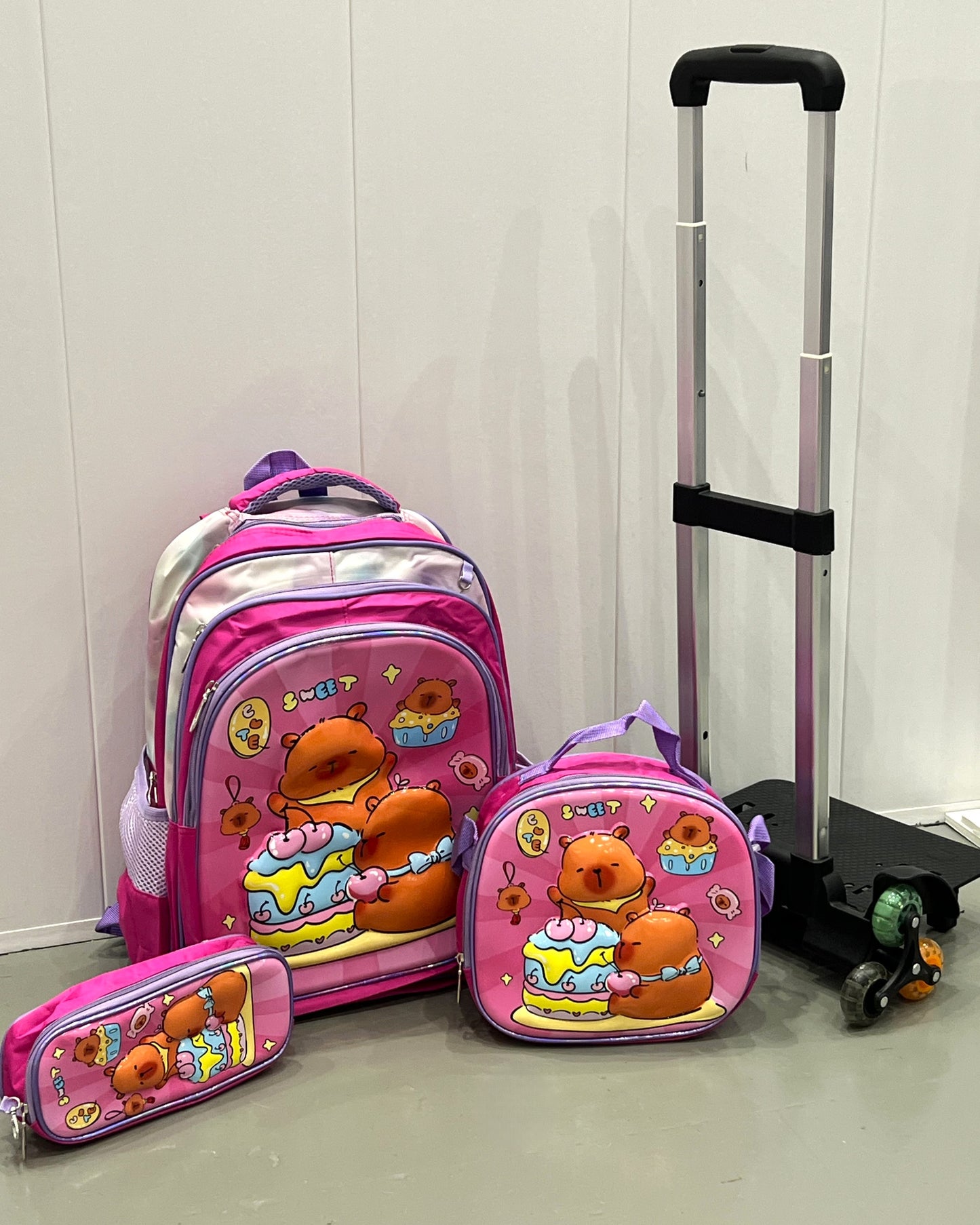 3-in-1 Detachable Trolley Schoolbag Set for Kids – Rolling Backpack with Lunch Bag & Pencil Case - 25-JZ2003-14 Bear
