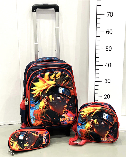 3-in-1 Detachable Trolley Schoolbag Set for Kids – Rolling Backpack with Lunch Bag & Pencil Case - 25-JZ2003-17 Anime