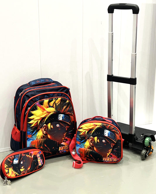 3-in-1 Detachable Trolley Schoolbag Set for Kids – Rolling Backpack with Lunch Bag & Pencil Case - 25-JZ2003-17 Anime