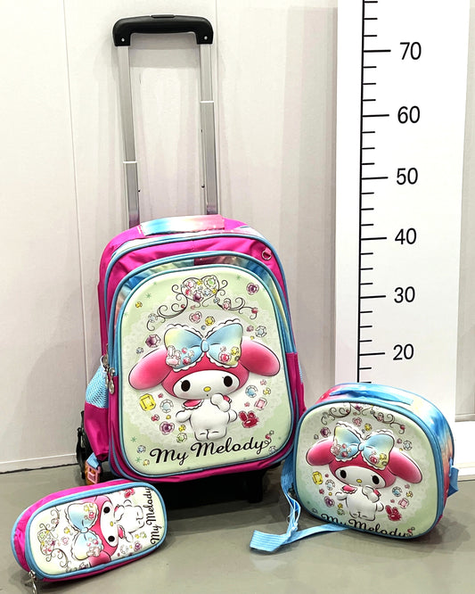 3-in-1 Detachable Trolley Schoolbag Set for Kids – Rolling Backpack with Lunch Bag & Pencil Case - 25-JZ2003-18 Melody