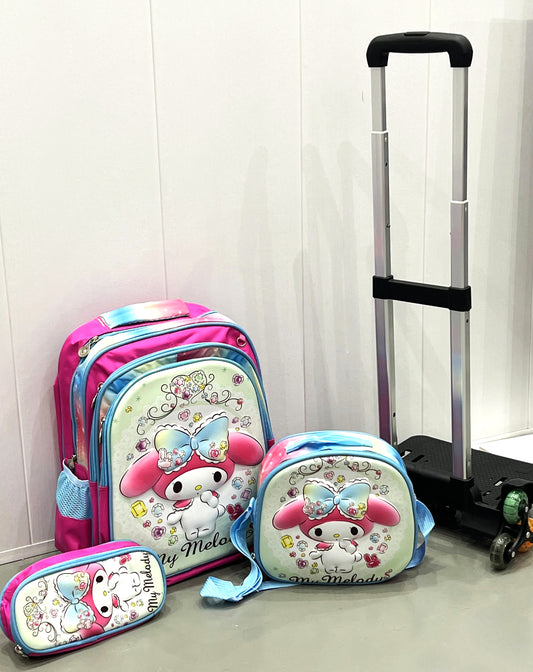 3-in-1 Detachable Trolley Schoolbag Set for Kids – Rolling Backpack with Lunch Bag & Pencil Case - 25-JZ2003-18 Melody