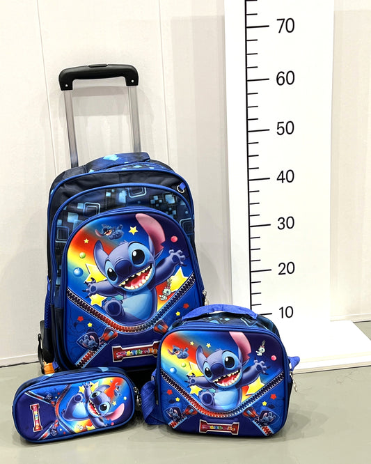 3-in-1 Detachable Trolley Schoolbag Set for Kids – Rolling Backpack with Lunch Bag & Pencil Case - 25-JZ2003-1 Alien Friend