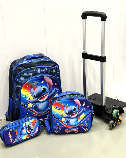 3-in-1 Detachable Trolley Schoolbag Set for Kids – Rolling Backpack with Lunch Bag & Pencil Case - 25-JZ2003-1 Alien Friend