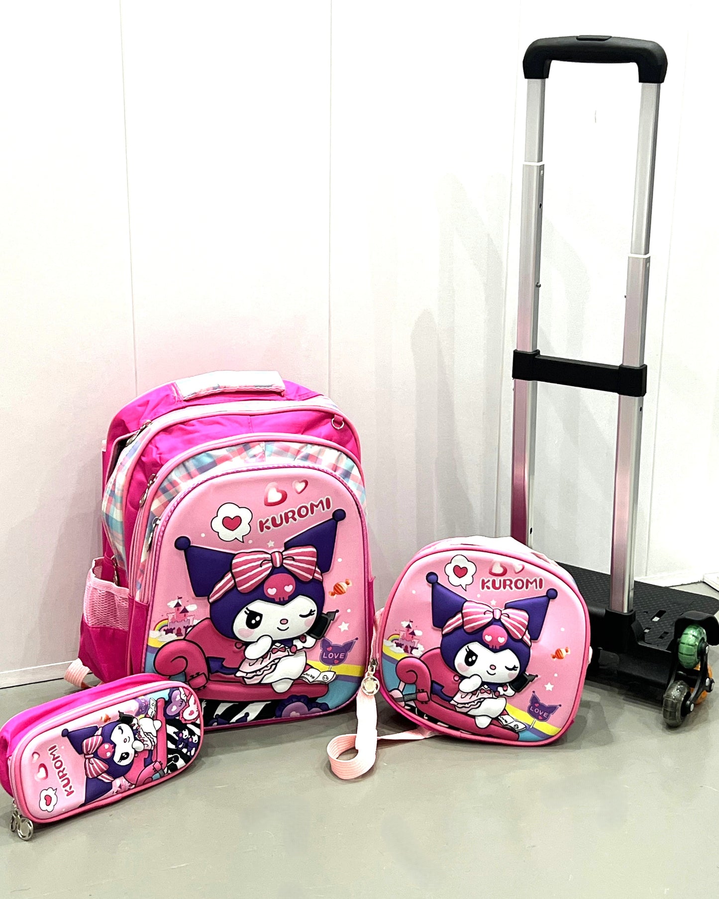 3-in-1 Detachable Trolley Schoolbag Set for Kids – Rolling Backpack with Lunch Bag & Pencil Case - 25-JZ2003-20 Anime