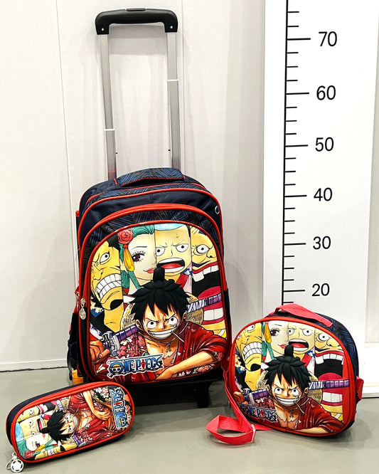 3-in-1 Detachable Trolley Schoolbag Set for Kids – Rolling Backpack with Lunch Bag & Pencil Case - 25-JZ2003-21 Anime