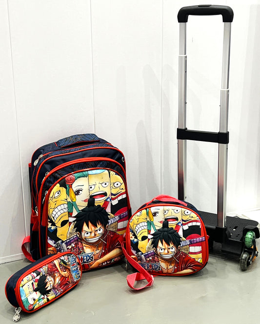 3-in-1 Detachable Trolley Schoolbag Set for Kids – Rolling Backpack with Lunch Bag & Pencil Case - 25-JZ2003-21 Anime