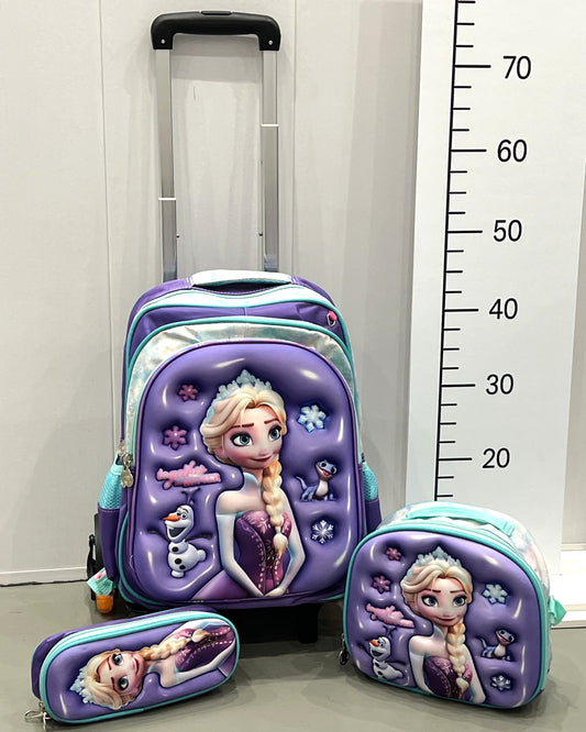 3-in-1 Detachable Trolley Schoolbag Set for Kids – Rolling Backpack with Lunch Bag & Pencil Case - 25-JZ2003-22 Ice Princess