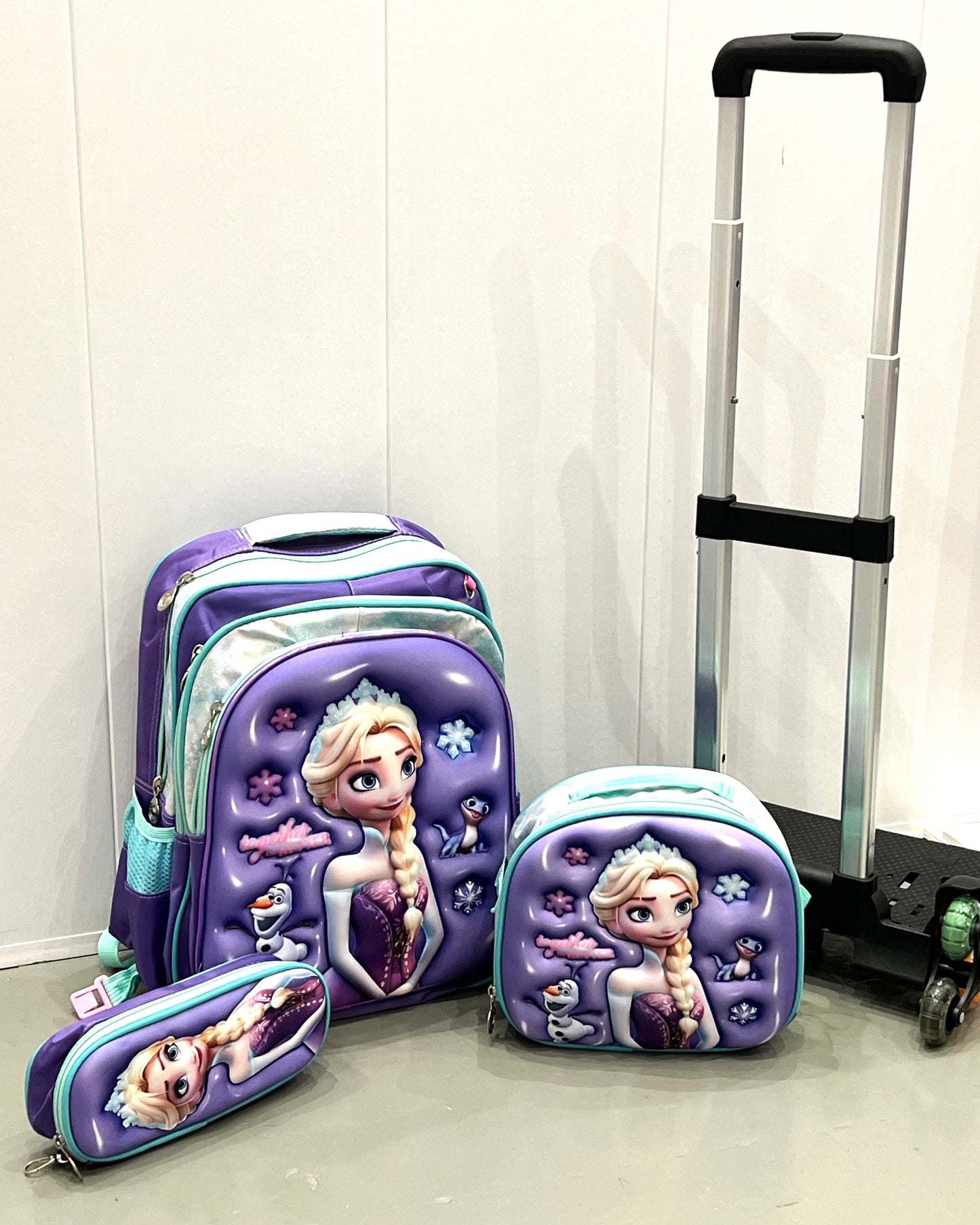 3-in-1 Detachable Trolley Schoolbag Set for Kids – Rolling Backpack with Lunch Bag & Pencil Case - 25-JZ2003-22 Ice Princess