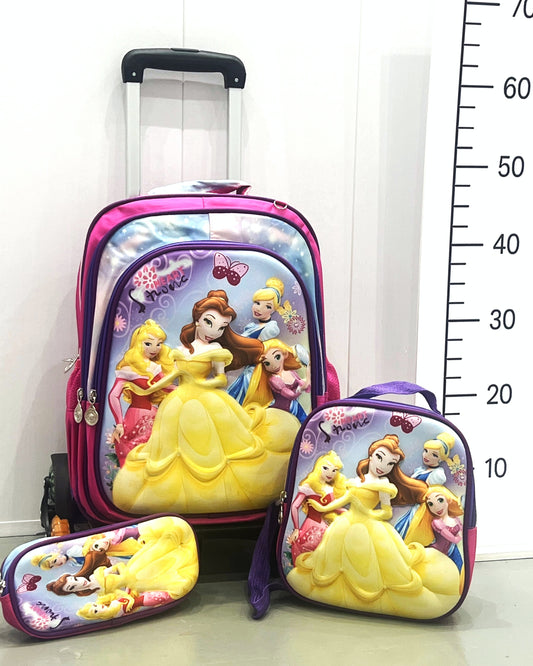 3-in-1 Detachable Trolley Schoolbag Set for Kids – Rolling Backpack with Lunch Bag & Pencil Case - 25-JZ2003-23 Princesses