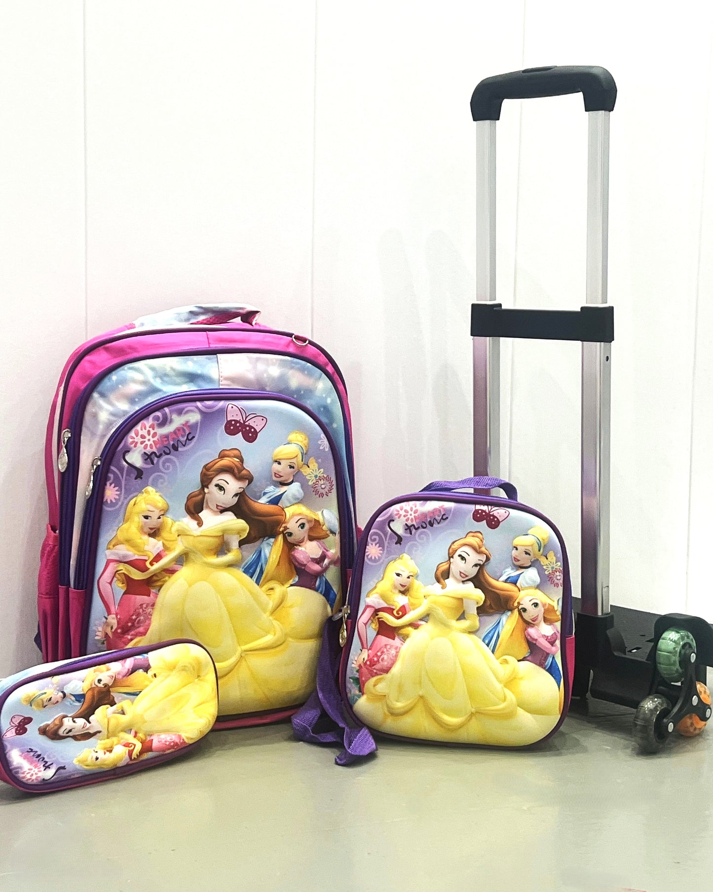 3-in-1 Detachable Trolley Schoolbag Set for Kids – Rolling Backpack with Lunch Bag & Pencil Case - 25-JZ2003-23 Princesses