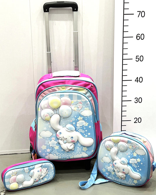 3-in-1 Detachable Trolley Schoolbag Set for Kids – Rolling Backpack with Lunch Bag & Pencil Case - 25-JZ2003-24 Balloons Blue