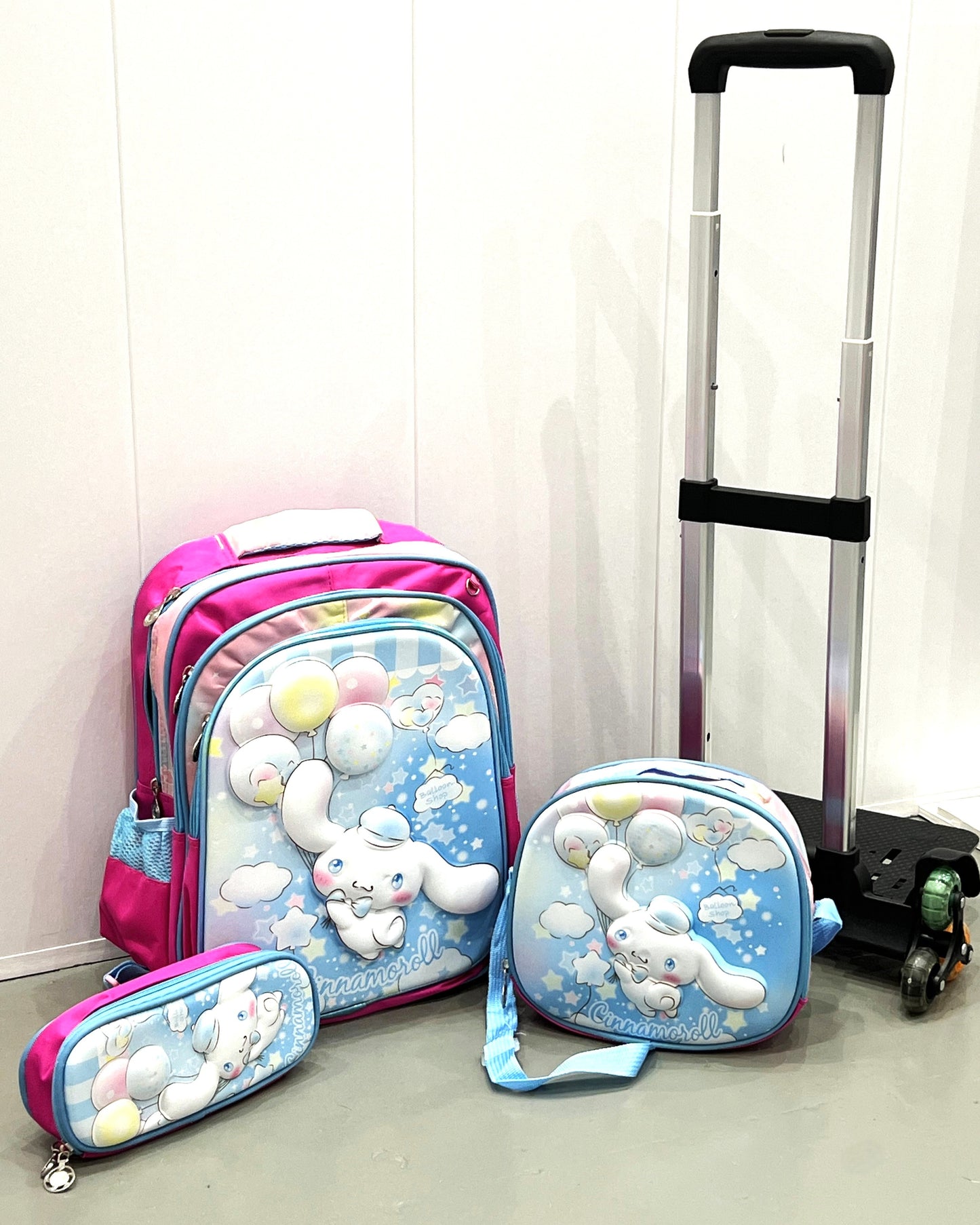 3-in-1 Detachable Trolley Schoolbag Set for Kids – Rolling Backpack with Lunch Bag & Pencil Case - 25-JZ2003-24 Balloons Blue