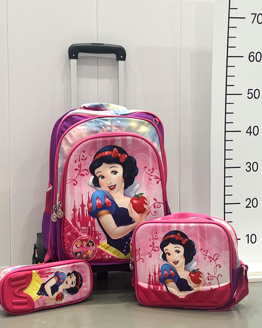 3-in-1 Detachable Trolley Schoolbag Set for Kids – Rolling Backpack with Lunch Bag & Pencil Case - 25-JZ2003-25 Snow