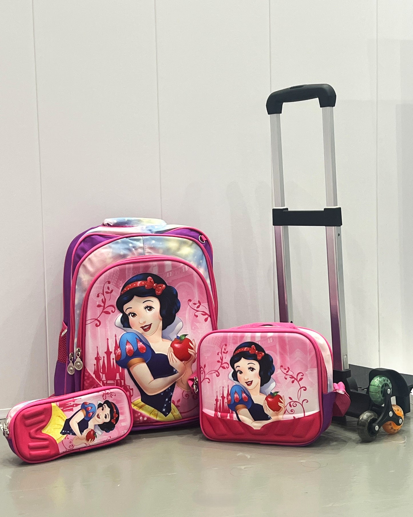 3-in-1 Detachable Trolley Schoolbag Set for Kids – Rolling Backpack with Lunch Bag & Pencil Case - 25-JZ2003-25 Snow