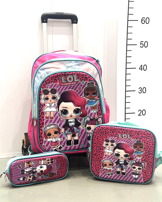 3-in-1 Detachable Trolley Schoolbag Set for Kids – Rolling Backpack with Lunch Bag & Pencil Case - 25-JZ2003-27 Cartoon