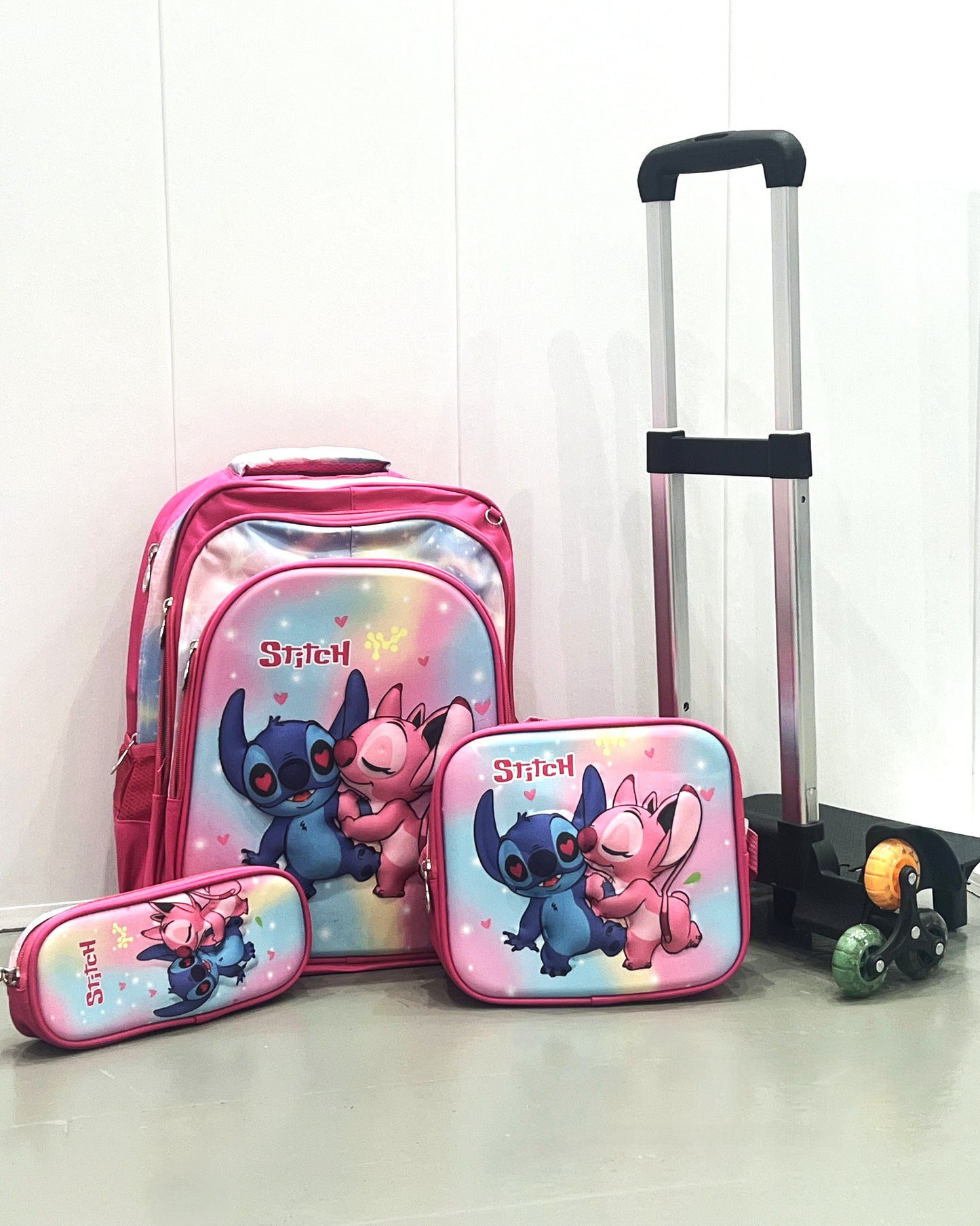 3-in-1 Detachable Trolley Schoolbag Set for Kids – Rolling Backpack with Lunch Bag & Pencil Case - 25-JZ2003-28 Alien Friend