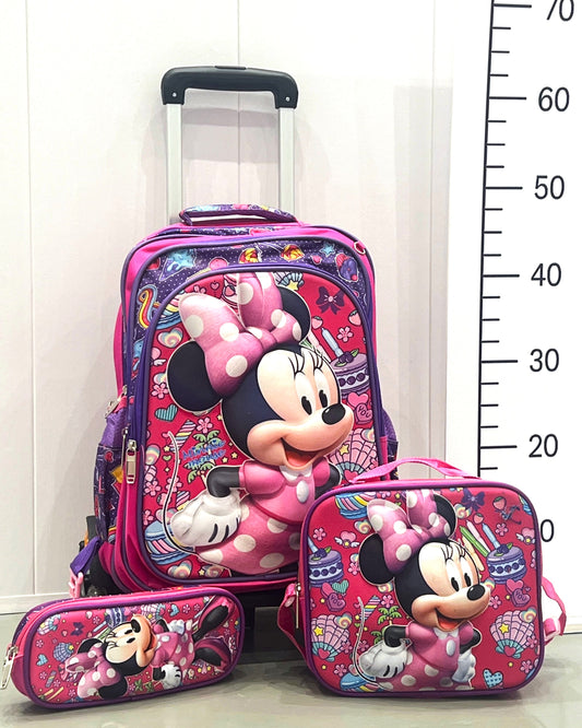 3-in-1 Detachable Trolley Schoolbag Set for Kids – Rolling Backpack with Lunch Bag & Pencil Case - 25-JZ2003-29 Minnie