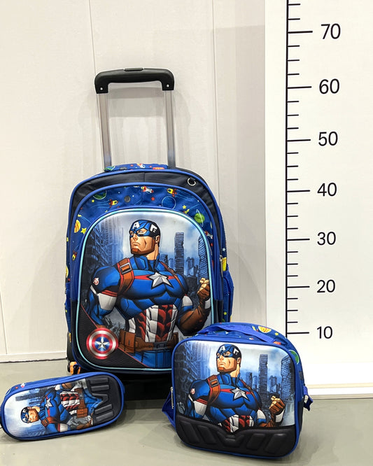 3-in-1 Detachable Trolley Schoolbag Set for Kids – Rolling Backpack with Lunch Bag & Pencil Case - 25-JZ2003-2 Captain