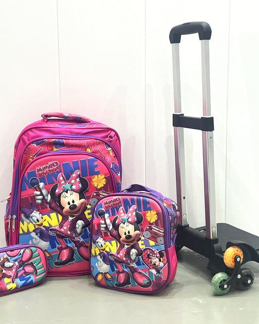 3-in-1 Detachable Trolley Schoolbag Set for Kids – Rolling Backpack with Lunch Bag & Pencil Case - 25-JZ2003-30 Minnie & Friends