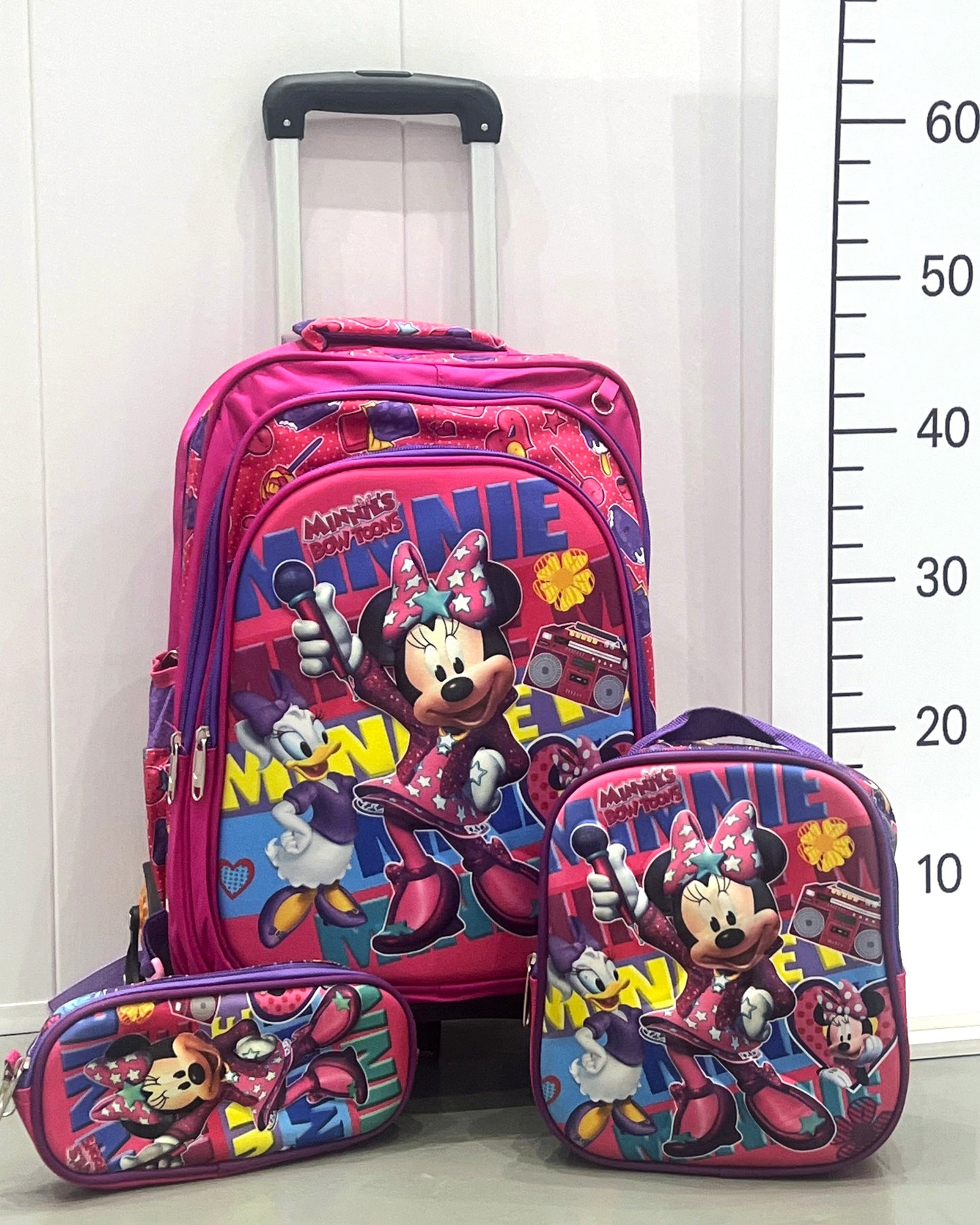3-in-1 Detachable Trolley Schoolbag Set for Kids – Rolling Backpack with Lunch Bag & Pencil Case - 25-JZ2003-30 Minnie & Friends