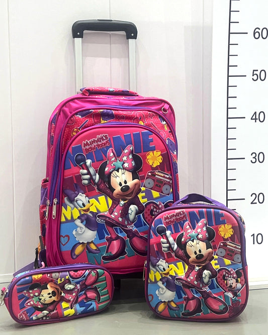 3-in-1 Detachable Trolley Schoolbag Set for Kids – Rolling Backpack with Lunch Bag & Pencil Case - 25-JZ2003-30 Minnie & Friends