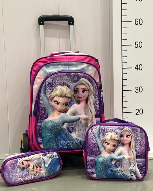 3-in-1 Detachable Trolley Schoolbag Set for Kids – Rolling Backpack with Lunch Bag & Pencil Case - 25-JZ2003-32 Ice Princesses