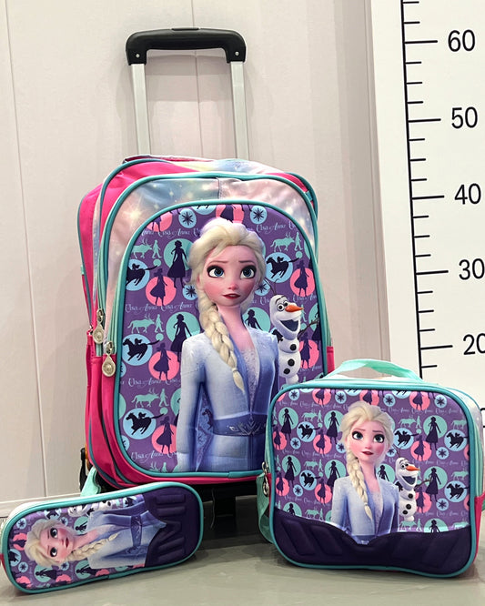 3-in-1 Detachable Trolley Schoolbag Set for Kids – Rolling Backpack with Lunch Bag & Pencil Case - 25-JZ2003-33 Ice Princess