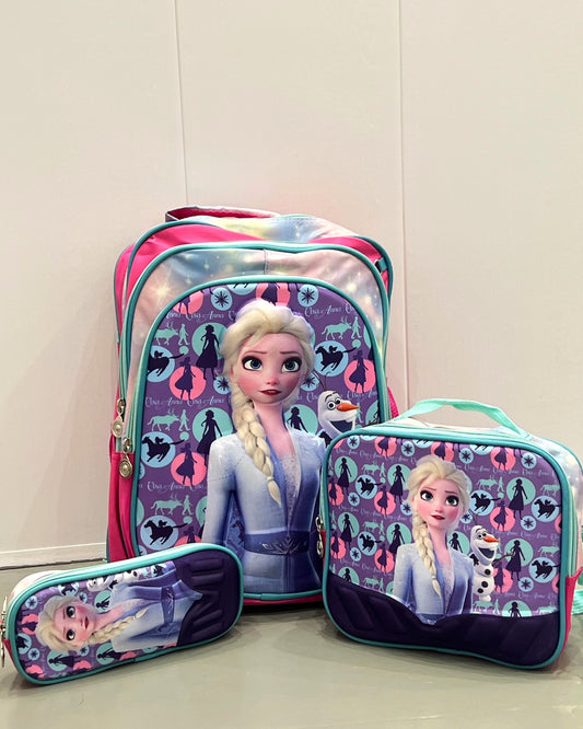 3-in-1 Detachable Trolley Schoolbag Set for Kids – Rolling Backpack with Lunch Bag & Pencil Case - 25-JZ2003-33 Ice Princess