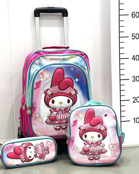 3-in-1 Detachable Trolley Schoolbag Set for Kids – Rolling Backpack with Lunch Bag & Pencil Case - 25-JZ2003-34 Cute Doll