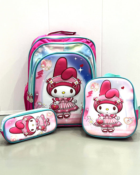 3-in-1 Detachable Trolley Schoolbag Set for Kids – Rolling Backpack with Lunch Bag & Pencil Case - 25-JZ2003-34 Cute Doll