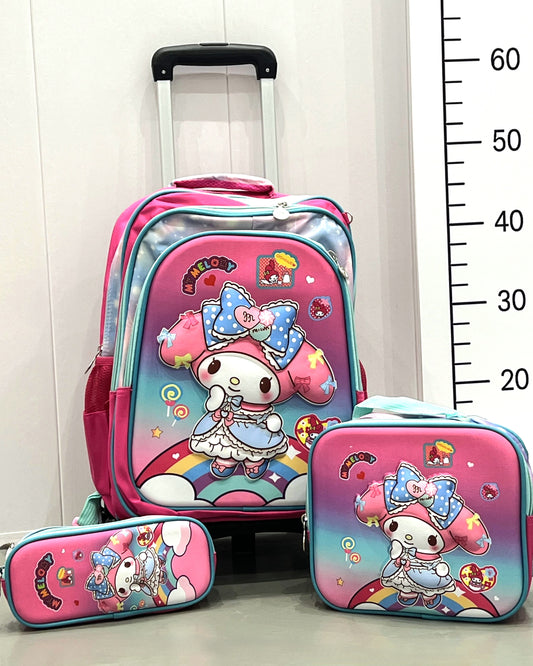 3-in-1 Detachable Trolley Schoolbag Set for Kids – Rolling Backpack with Lunch Bag & Pencil Case - 25-JZ2003-35 Cute Doll