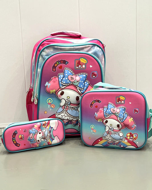 3-in-1 Detachable Trolley Schoolbag Set for Kids – Rolling Backpack with Lunch Bag & Pencil Case - 25-JZ2003-35 Cute Doll