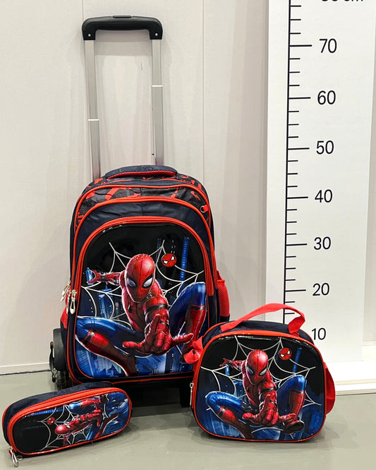 3-in-1 Detachable Trolley Schoolbag Set for Kids – Rolling Backpack with Lunch Bag & Pencil Case - 25-JZ2003-37 Spider