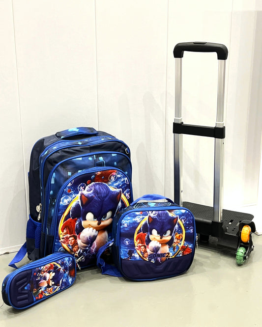 3-in-1 Detachable Trolley Schoolbag Set for Kids – Rolling Backpack with Lunch Bag & Pencil Case - 25-JZ2003-3 Super