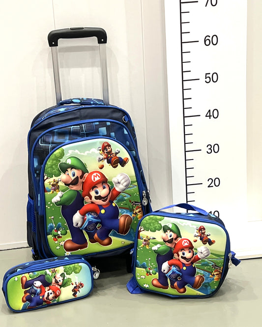 3-in-1 Detachable Trolley Schoolbag Set for Kids – Rolling Backpack with Lunch Bag & Pencil Case - 25-JZ2003-5 Super