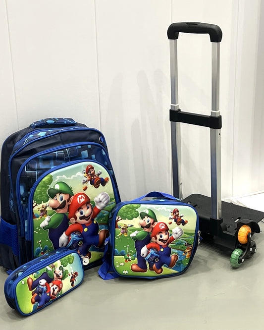 3-in-1 Detachable Trolley Schoolbag Set for Kids – Rolling Backpack with Lunch Bag & Pencil Case - 25-JZ2003-5 Super