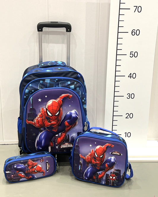 3-in-1 Detachable Trolley Schoolbag Set for Kids – Rolling Backpack with Lunch Bag & Pencil Case - 25-JZ2003-6 Spider