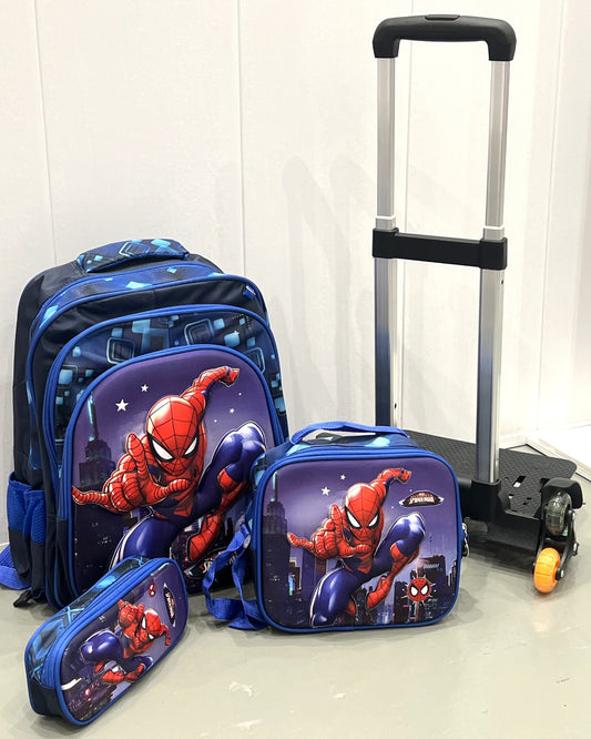 3-in-1 Detachable Trolley Schoolbag Set for Kids – Rolling Backpack with Lunch Bag & Pencil Case - 25-JZ2003-6 Spider