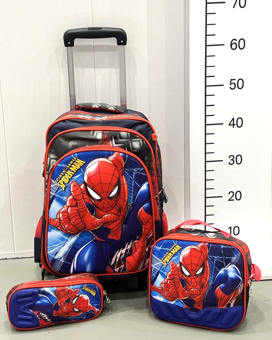 3-in-1 Detachable Trolley Schoolbag Set for Kids – Rolling Backpack with Lunch Bag & Pencil Case - 25-JZ2003-7 Spider