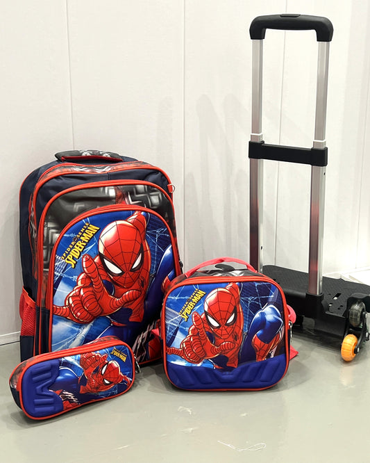 3-in-1 Detachable Trolley Schoolbag Set for Kids – Rolling Backpack with Lunch Bag & Pencil Case - 25-JZ2003-7 Spider