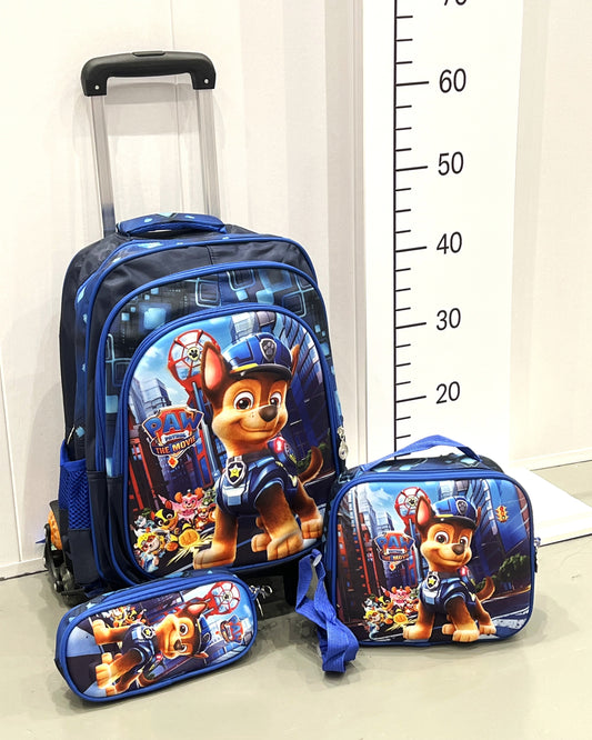 3-in-1 Detachable Trolley Schoolbag Set for Kids – Rolling Backpack with Lunch Bag & Pencil Case - 25-JZ2003-9 Patrol