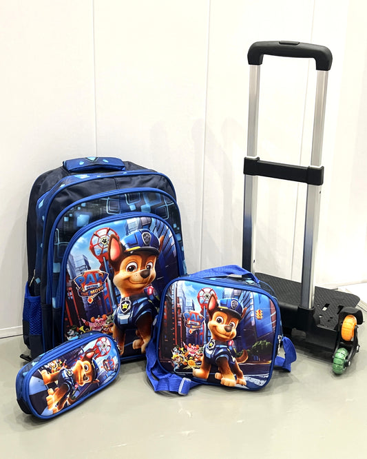 3-in-1 Detachable Trolley Schoolbag Set for Kids – Rolling Backpack with Lunch Bag & Pencil Case - 25-JZ2003-9 Patrol