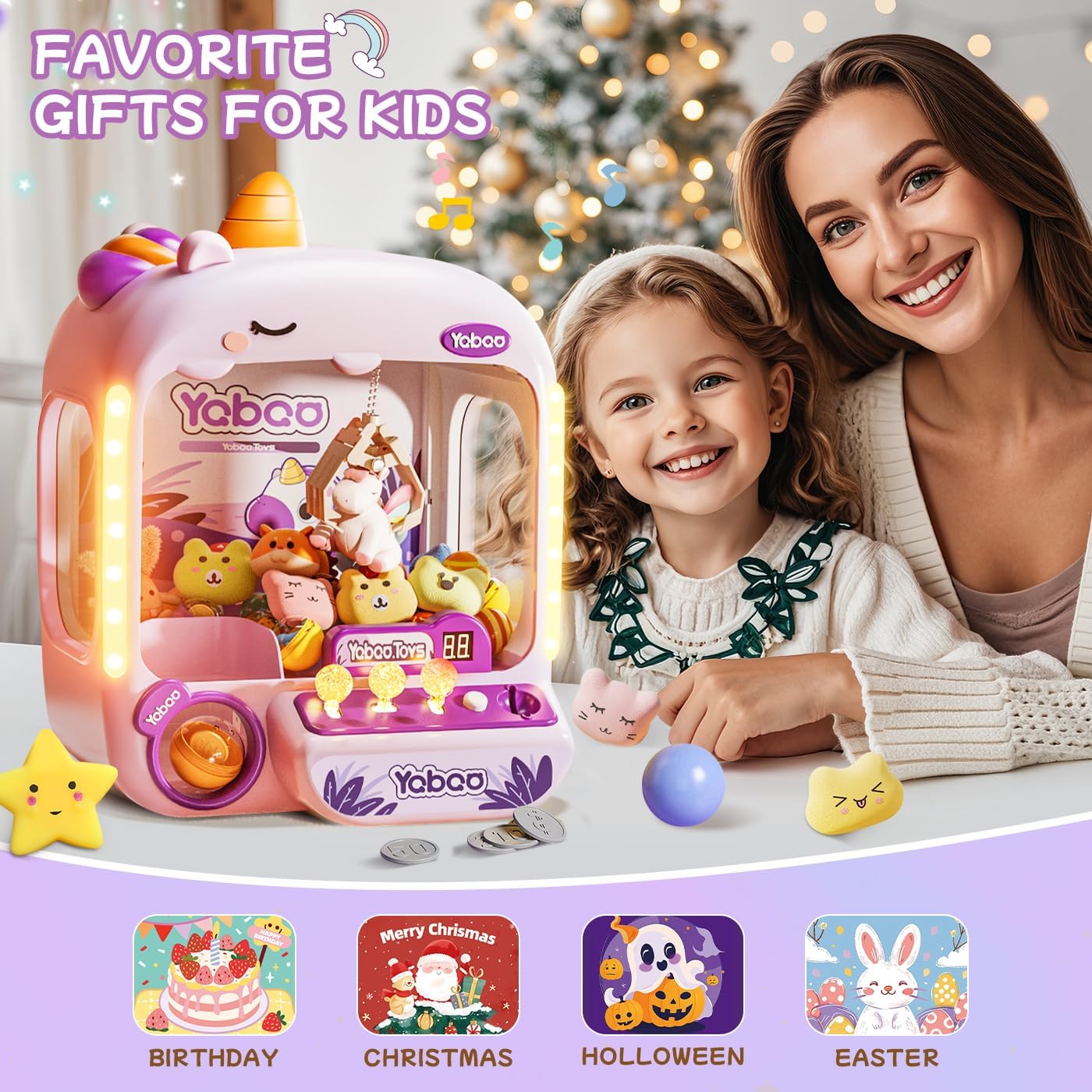 Citygo Mini Claw Machine – Unicorn Edition (Round Model) | Coin Play, Lights & Music Kids Arcade Toy | C675010