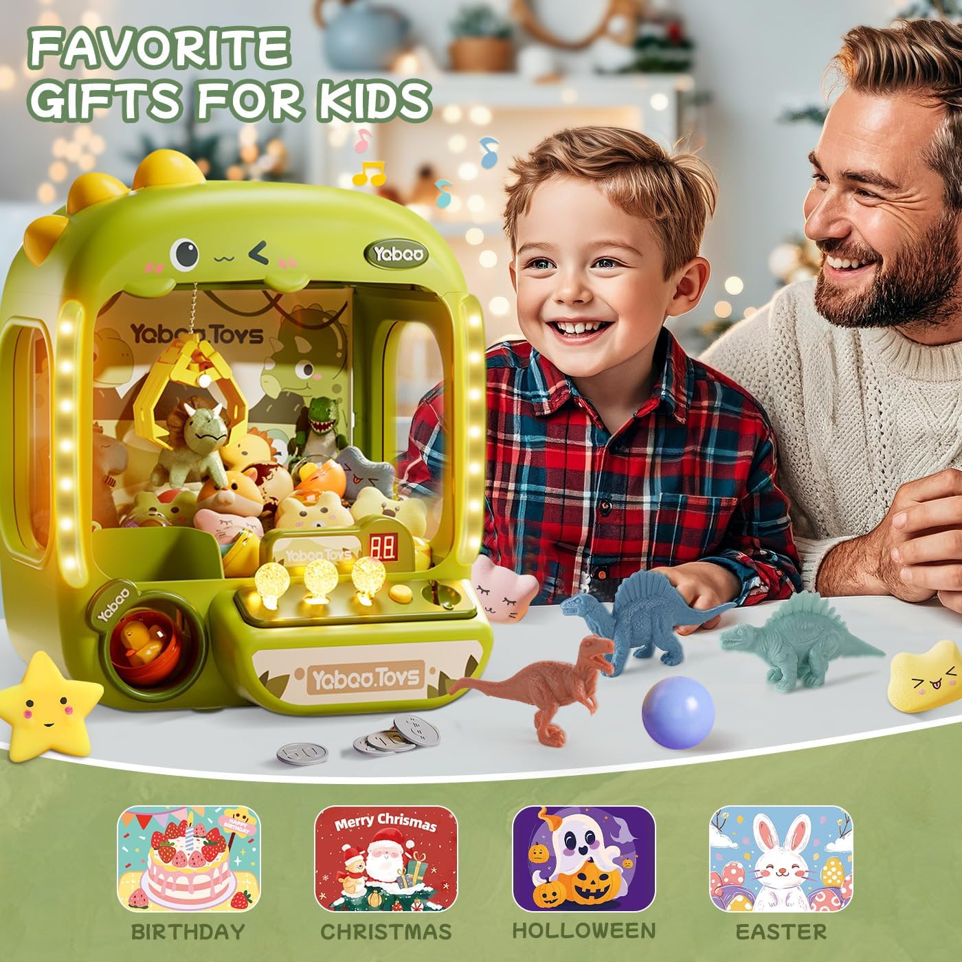 Citygo Mini Claw Machine – Dinosaur (Round) with Plush Prizes – USB Lights & Music | C675011