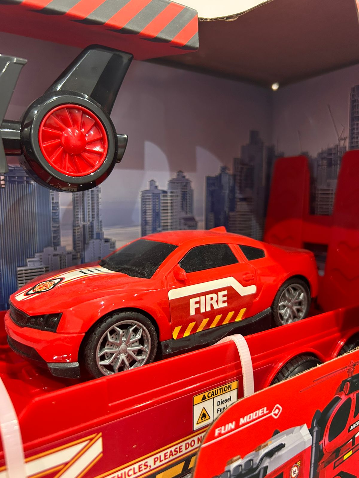 60cm XL Fire Flatbed Transporter Toy Set – Truck, Helicopter & Car (with Lights & Sounds) | C607704 | CityGo