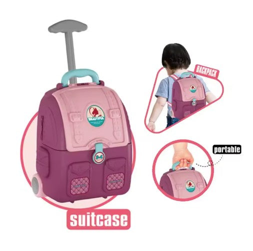 3 in 1 kids beauty vanity backpack suitcase with play mirror and accessories