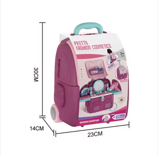 3 in 1 kids beauty vanity backpack suitcase with play mirror and accessories